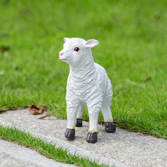 White Resin Garden Lamb Sheep Figurine Statue Decorative Animal Sculpture - Picture 3 of 6